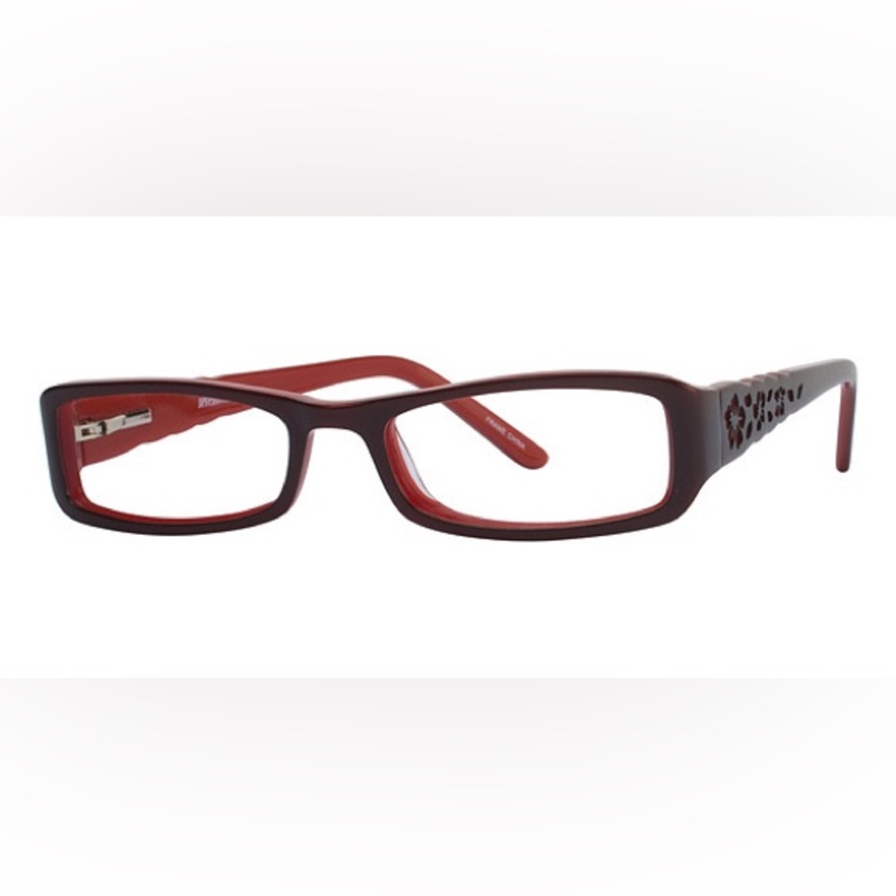 Seventeen girls eyeglasses Black/Lavender frames with flower detail on legs.